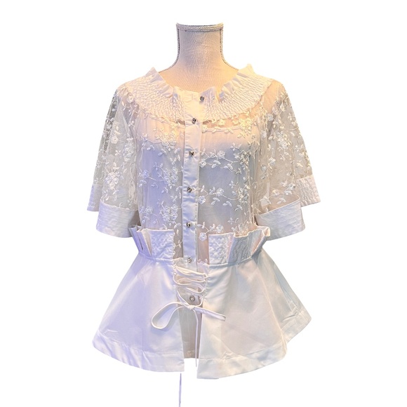 #A079   N By Nancy  Romantic  White Embroidered Peplum Blouse  NWT  Size M - Picture 1 of 10